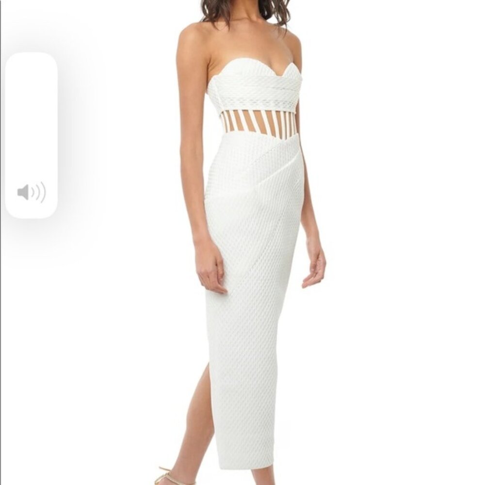 Strapless White Cutout Midi Dress
